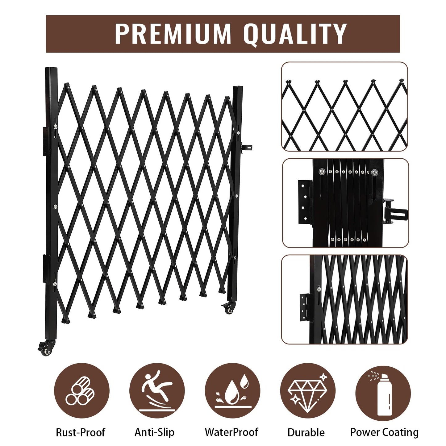 ExploreHorizon 61" H x 71" W Single Folding Security Gate, Portable Expandable Fence Gate with Casters, Flexible Steel Accordion Security Gate Barricade Gate for Backyard Garden