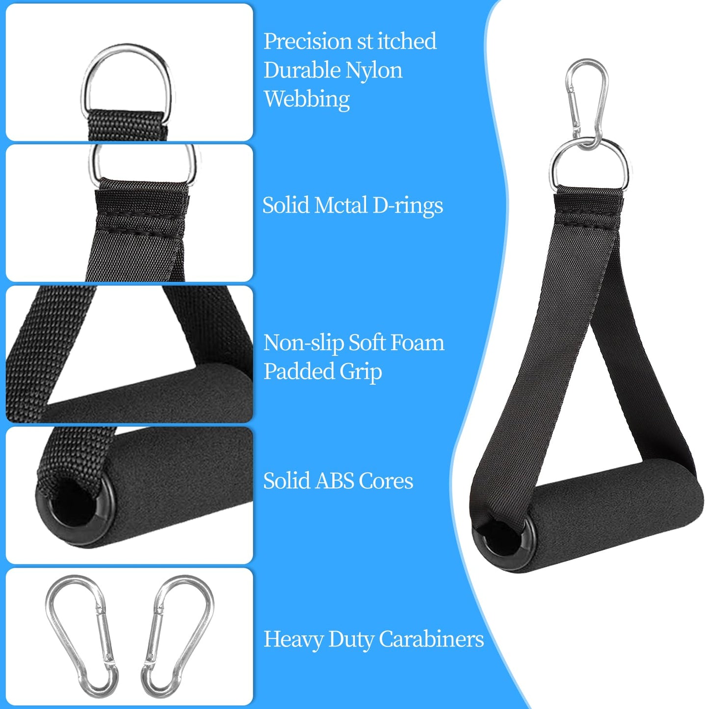 LLMSIX Gym Handles - Heavy Duty Cable Handles with 4 Carabiners for Resistance Bands, Strength Trainers, Home Exercise (Set of 4)