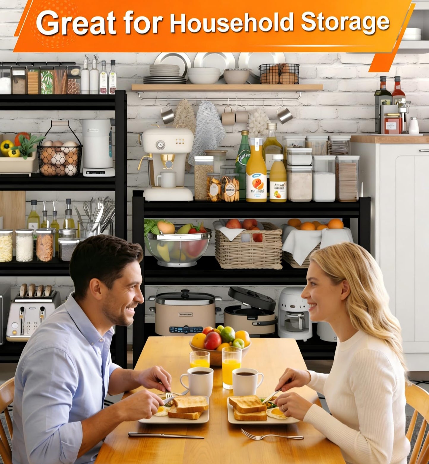 Huhaneon Metal Garage Shelving for Storage - 48'' Wide 1,560 Lbs Heavy Duty 3 Tier Utility Shelves Adjustable - Freestanding Rack Units for Kitchen Pantry Basement - Black 48" W x 16" D x 39" H