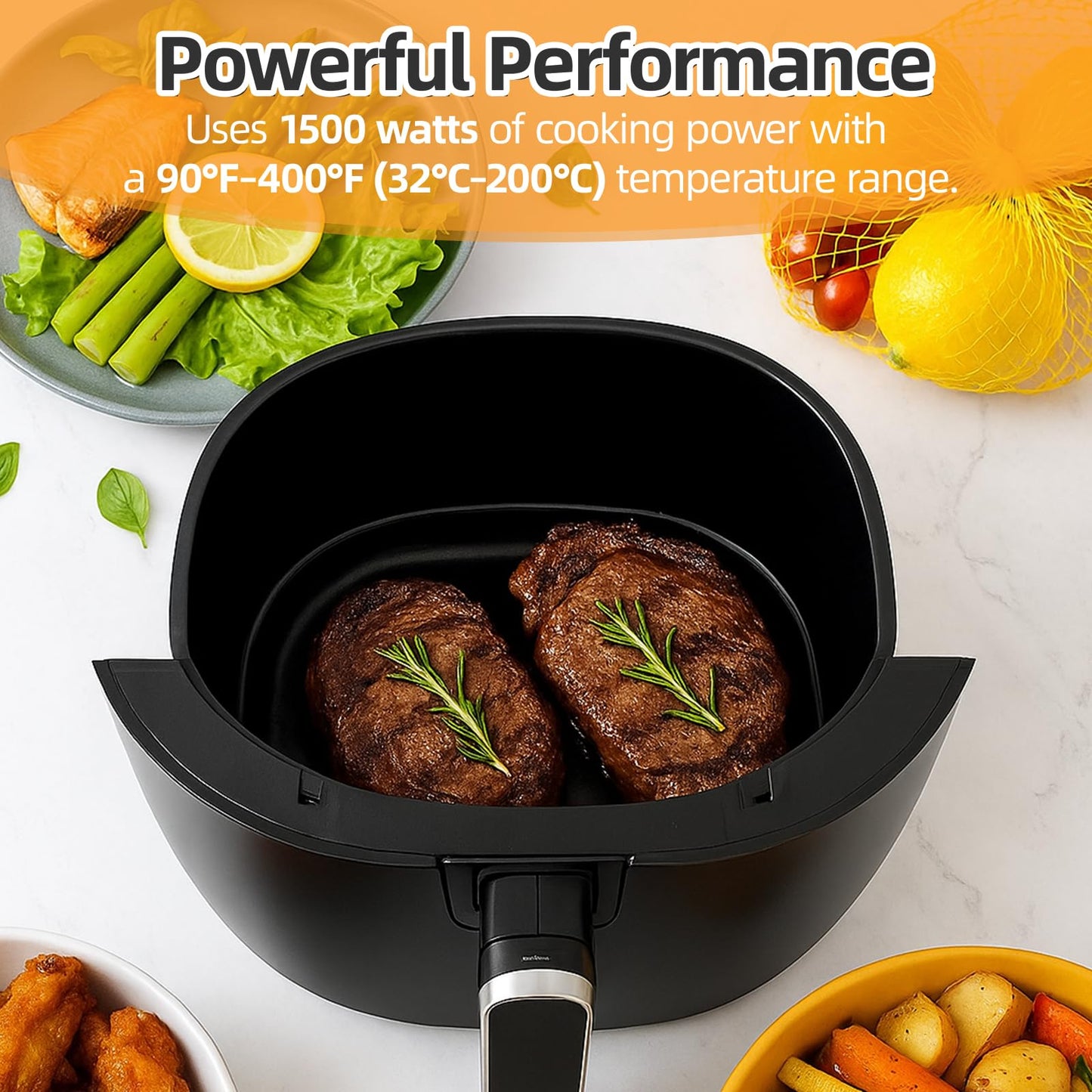 Air Fryer 6.5 QT Extra Hot Air Fryer for Crispy Cooking Bake Roast Nonstick High Gloss Black Finish Perfect for Healthy Meals Kitchen Appliance