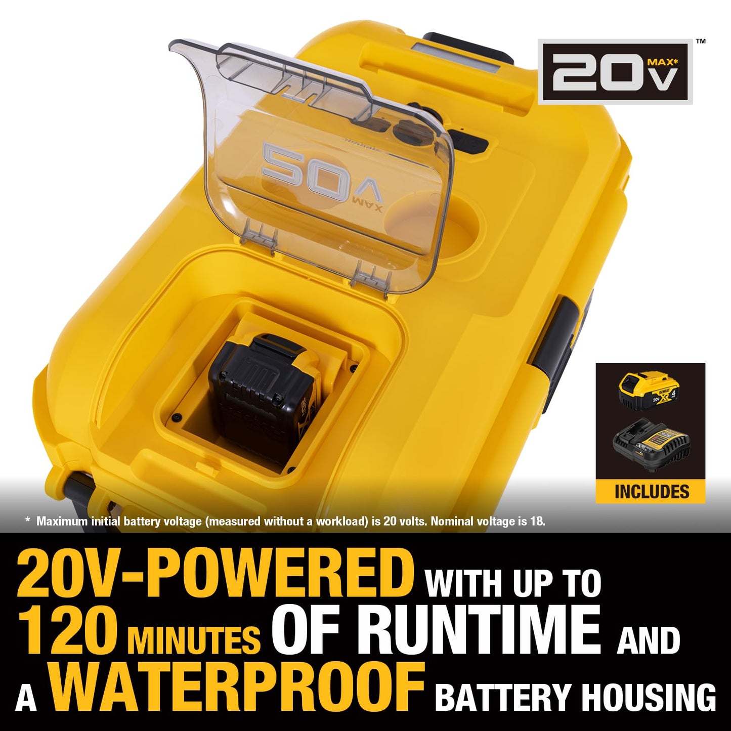 DEWALT Evaporative Air Cooler Portable Air Conditioner & 8 Gal Ice Chest with Battery & Charger, Digital Display & Turbo Cool to 53.6°F 3-Speed Settings Battery Powered Swamp Cooler, DXACN01A
