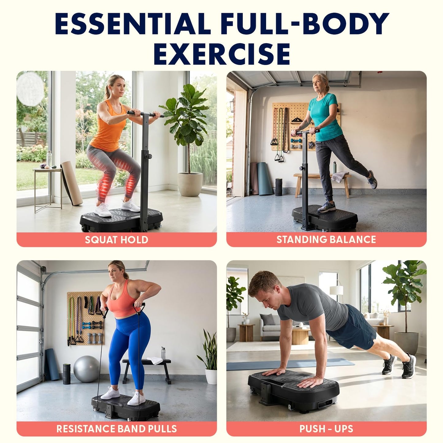 SQUATZ Vibration Plate Exercise Machine with Handlebar, Vibration Plate with Handles, 1-99 Speed Levels, 10 Preset Programs, Low-Impact Home Fitness Platform with Remote, Portable Design, Black