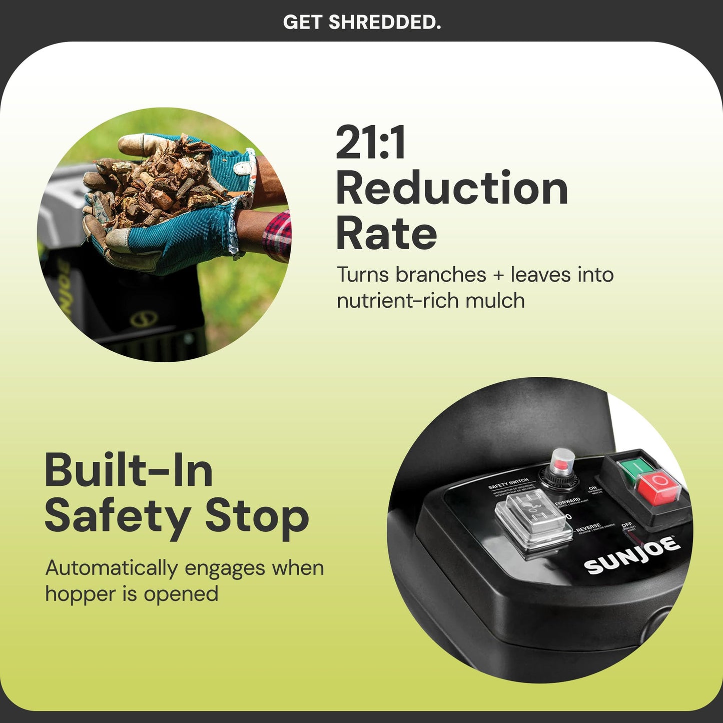 Sun Joe Wood Chipper Shredder and Waste Shredding Machine w/Collection Bag, 1.7-Inch Cutting Diameter, 15-Amp Motor - Portable Electric Equipment, Lawn Care CJ603E