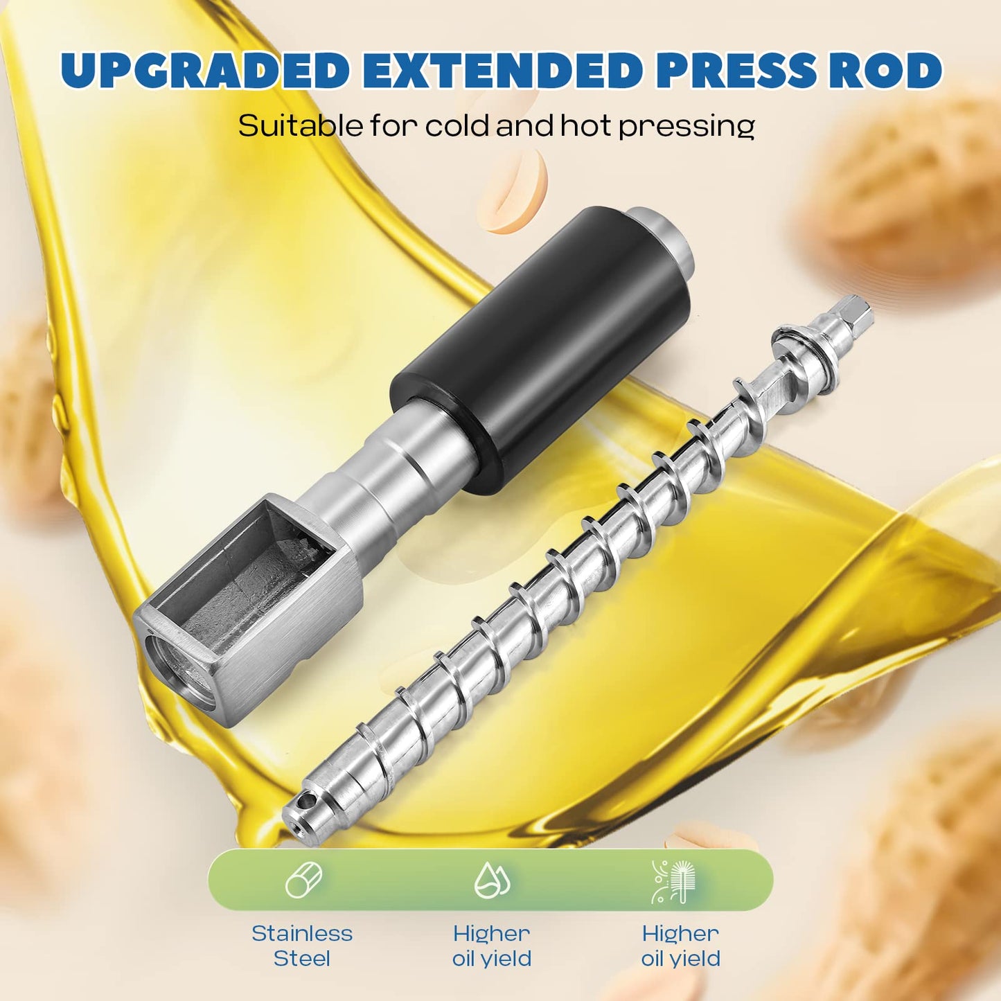 Luzrise 1800W Oil Press Machine Nut Seeds Oil Extractor Cold& Hot Press Machine (Temperature Control 122℉-572℉, Extended Rod, 13-19LBS/H, Lower Noise, For Coconut, Cocoa Beans, Avocado, Amaranth Seed)
