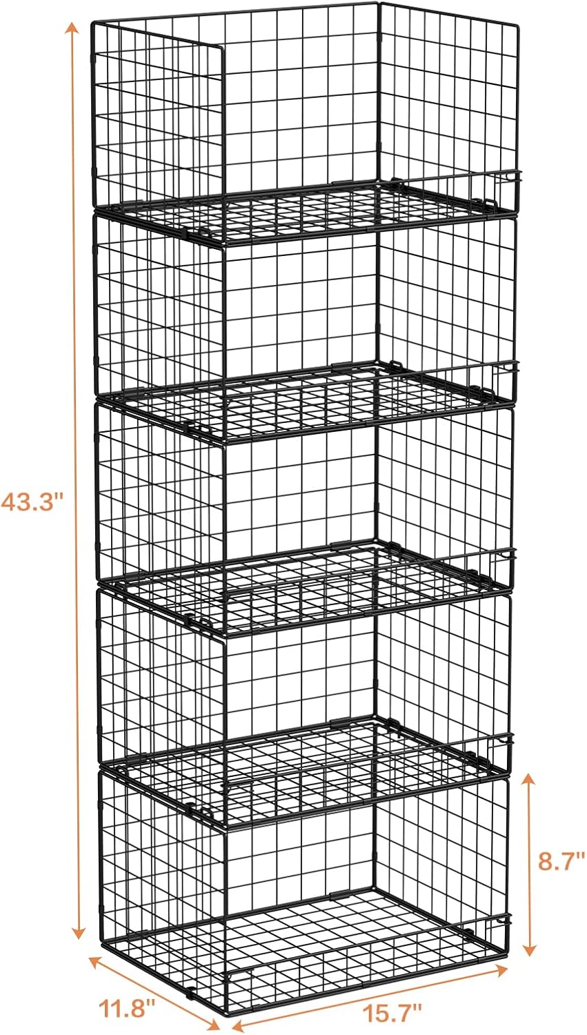 Yociyoga 5-Tier Stackable Closet Organizer - Foldable Storage Shelves & Bins in Black