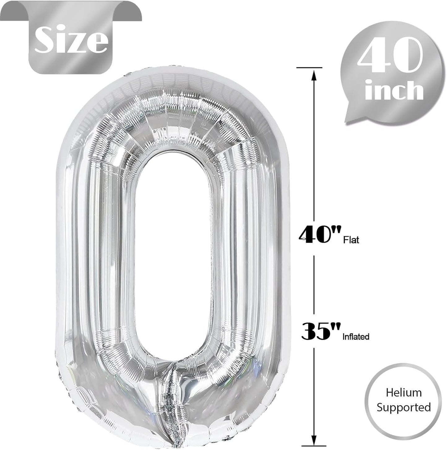 Silver Number Balloons by [Brand Name] - 40 Inch 0 Balloon for Birthday Decorations | Perfect for Any Celebration