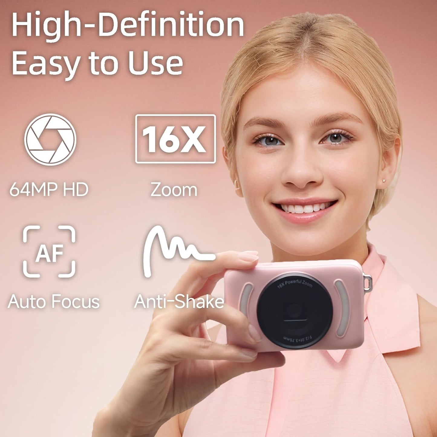 Vaktare Gud 2026 Cameras,64MP 64GB Card,16X Zoom,2.8" New Digital Digital Camera with Memory Real HD Screen,Anti