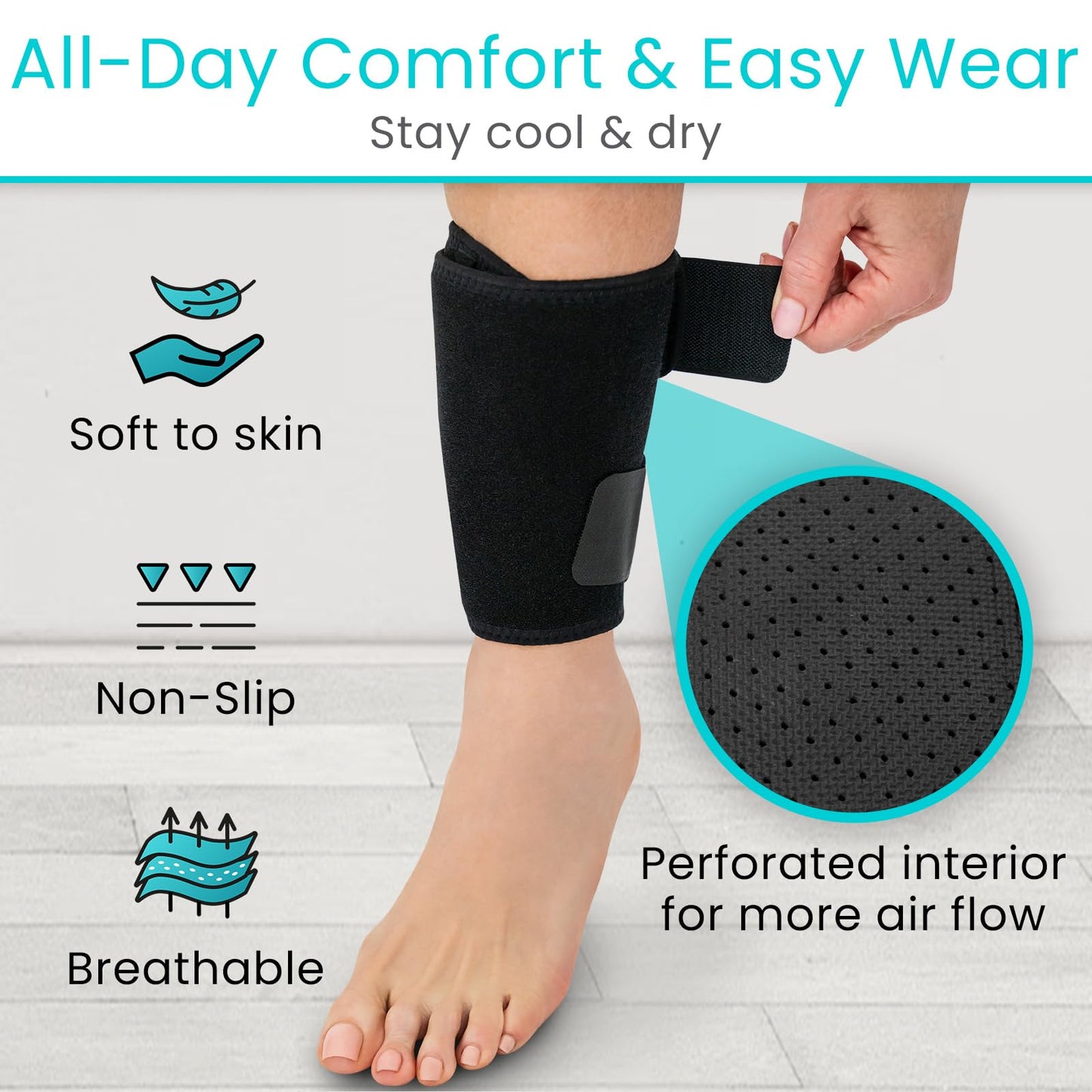 Vive Shin Splint Compression Wrap (Pair) - Adjustable Brace for Pain Relief, Support and Recovery - Lower Calf Compression Sleeve - for Medial Tibial Stress Syndrome and Anterior Shin Splints (Black)