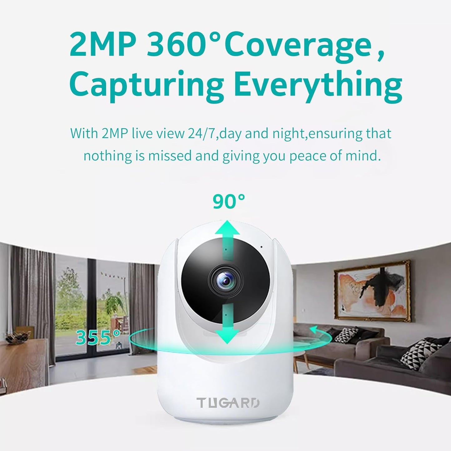 TUGARD Camera,2.4G 355View 100vertical,Motion Vision,2-Way Talk,Cloud/SD,6 Indoor Security WiFi Cameras for Home