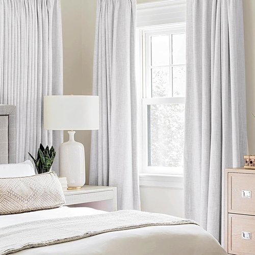 MIULEE Blackout Curtains - 100% Thermal Insulated Linen Texture Drapes | Grayish White, 52x120 Inch (2 Panels)