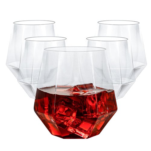 Goodluck 40 PCS Diamond Stemless Plastic Wine Whiskey Glasses, 12 Oz Disposable Cocktail Glasses, Suitable for Weddings, Birthday Parties, Family Gatherings, Bars, etc (Clear)