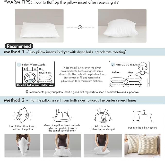 MIULEE Throw Pillows Inserts, Pack of 4 24x24 Inch 100% Virgin Fiber Filling Bed Couch Pillows