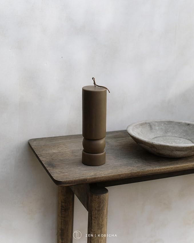 LAWA Zen Candle - Beautiful Handmade Pillar Scented Soy Wax Elegant Aesthetic Candle Housewarming Gift Home Room Shelf Decor Idea (Kobicha)