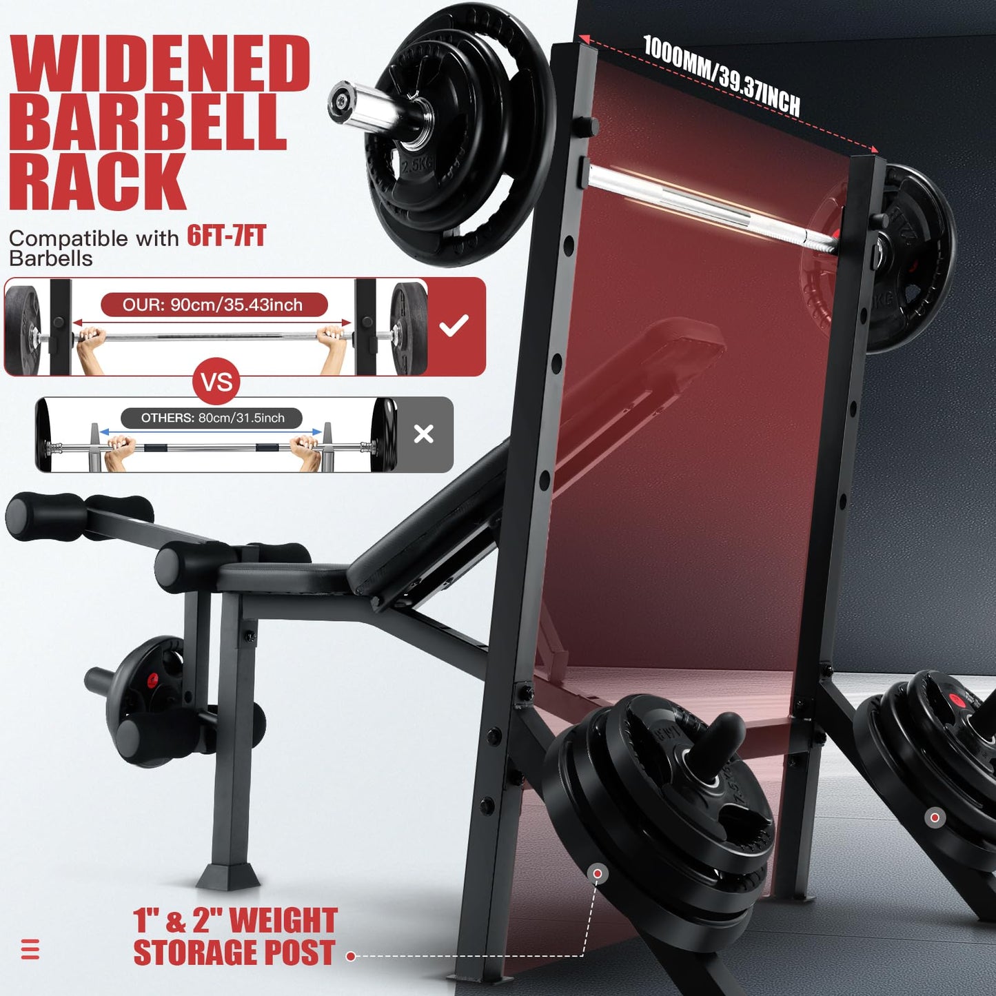 OPPSDECOR 900 LBS Weight Bench Set with Squat Rack, Adjustable Bench Press Set with Leg Extension and Leg Curl, Foldable Flat/Incline/Decline Workout Bench for Home Gym