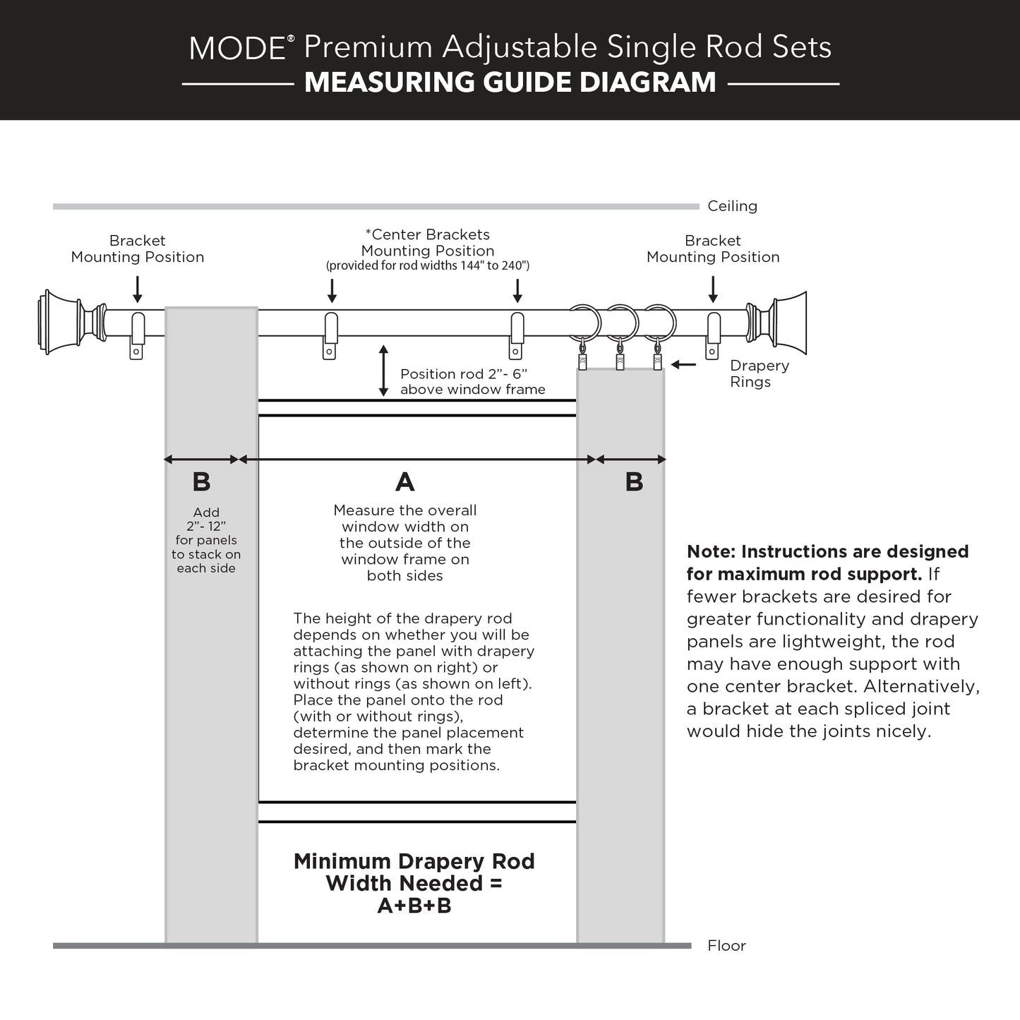 MODE Premium Collection 1 1/8" Diameter Curtain Rod Set with Brilliant Urn Curtain Rod Finials and Steel Wall Mounted Adjustable Curtain Rod, Fits 144” to 240” Windows, Warm Gold