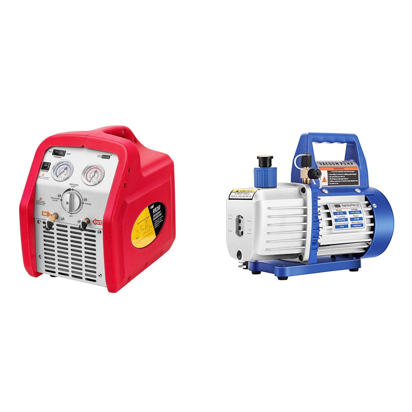 VIVOHOME 110-120V AC 60Hz 3/4HP Single Cylinder Portable Refrigerant Recovery Machine and 110V 1/4 HP 3.5 CFM Single Stage Rotary Vane Air Vacuum Pump
