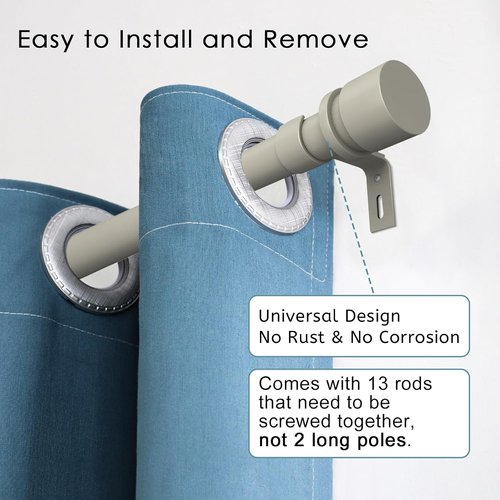 Byondeth Adjustable Curtain Rod - 16 to 200 Inches, 1 Inch Diameter, Brushed Nickel Finish