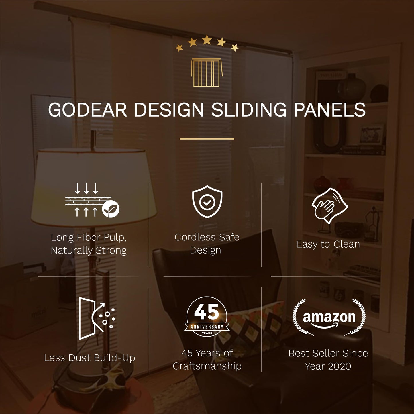 GoDear Design Adjustable Sliding Glass Door Blinds, Panel Track Vertical Patio Door Blinds, Extendable Track from 45.8" to 86" W, Trimmable Panel Curtains Up to 96", Semi-Privacy, Crown Zipper