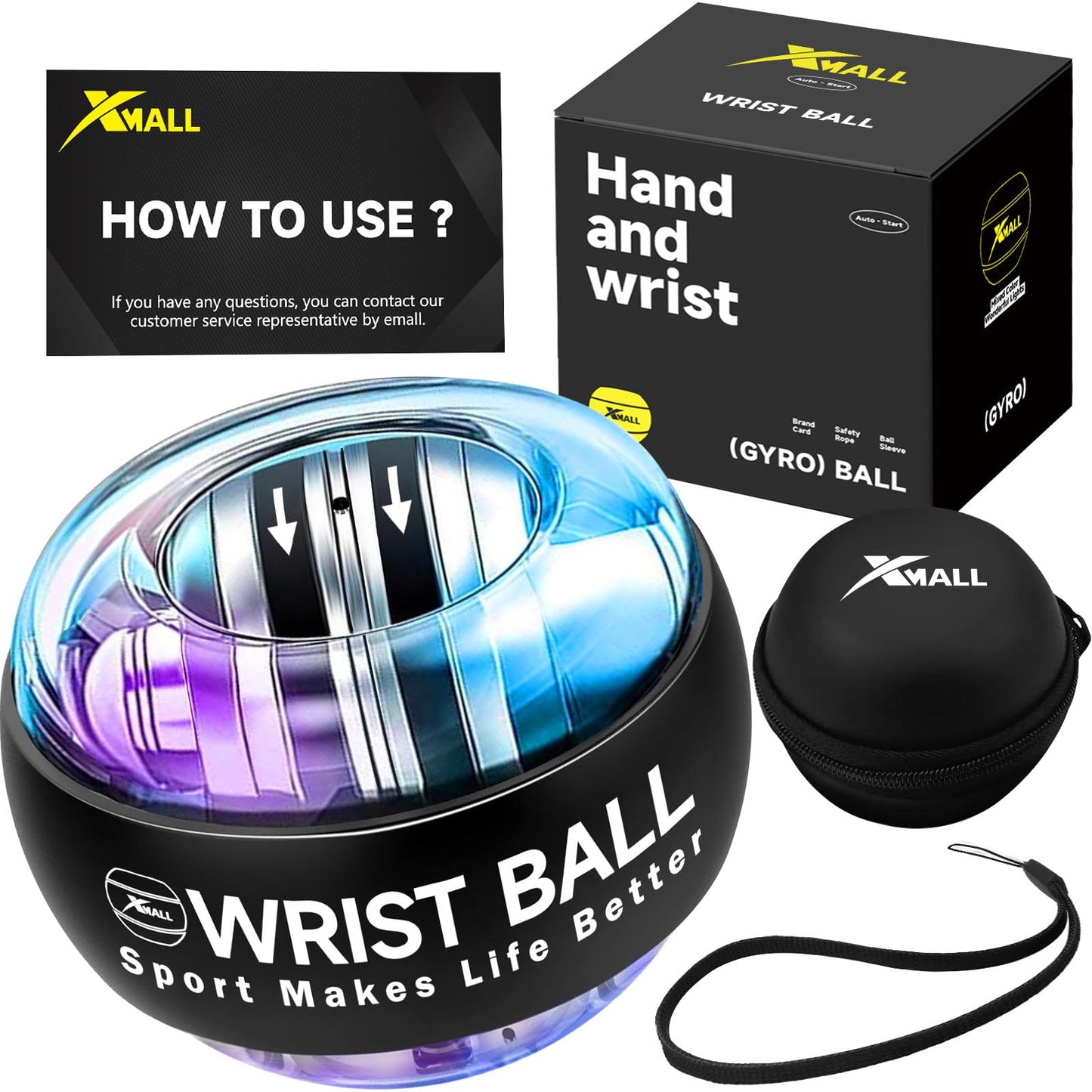 XMALL Torque Ball Hand Exerciser, Grip Strength Trainer, Auto-Start Colorful Lighting, Forearm Strengthener, Hand Strengthening Devices, Wrist Power Gyro Ball, Wrist Strengthener, Auto-Start(Black)