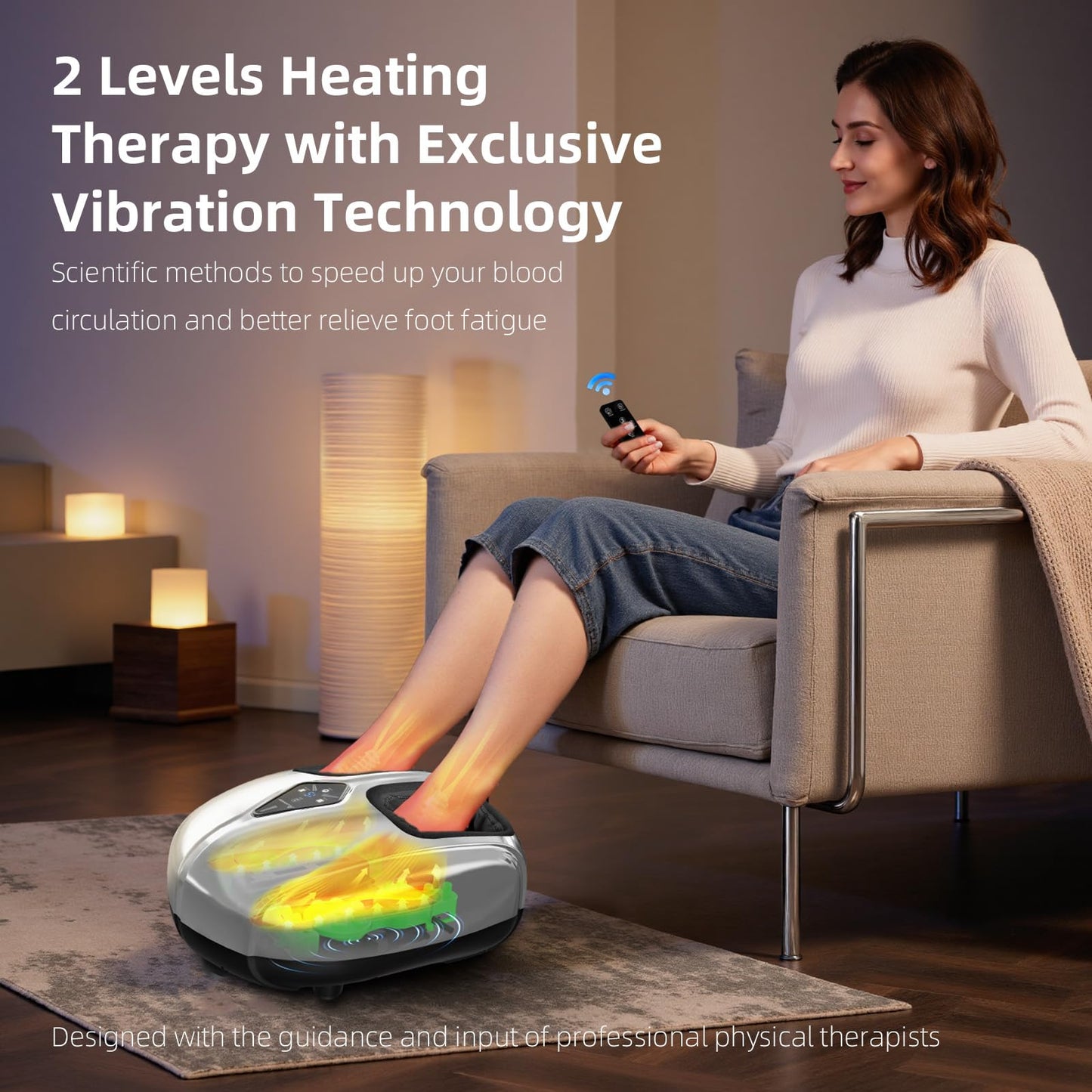 Jokupey Shiatsu Foot Massager with Heat,Vibration,Air Compression and Deep Kneading for Plantar Fasciitis, Neuropathy,Improve Foot Wellness,Gifts for Women & Men（Silver）