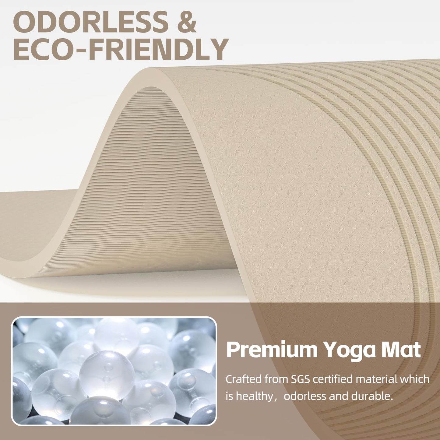PAIDU Large Yoga Mat, 72" x 36" x 2/5"（10MM） Thick Non-Slip Exercise Mat, SGS-Certified POE Material, Ideal for Home Gym, Yoga, Pilates, Fitness Workouts & Floor Mat (Beige - Double C)