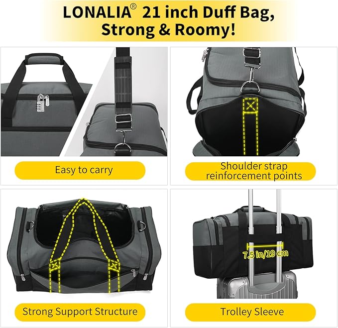 Gym Bag Sport Duffle Bag for Men - 21 in Weekender Travel Bag with Trolley Sleeve (Gray)