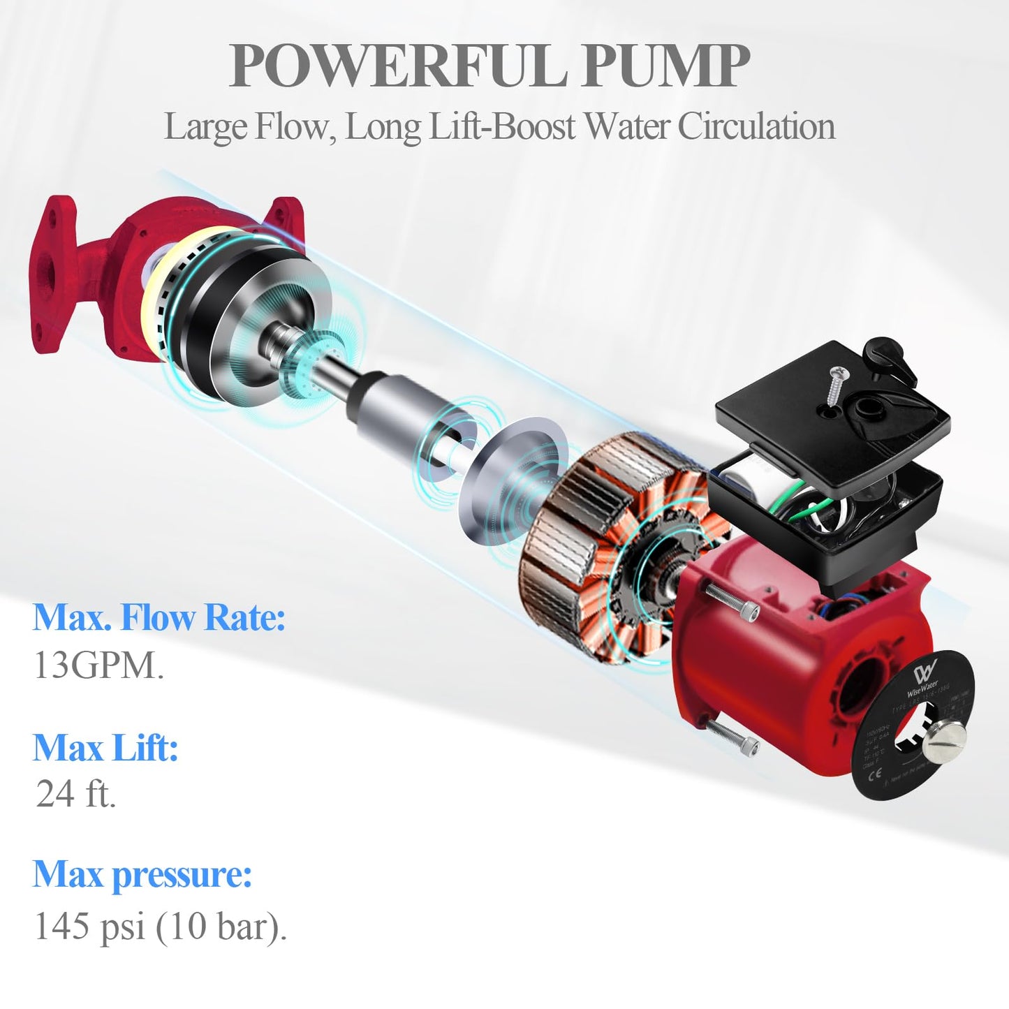 AB 110V 130W 13 GPM Hot Water Recirculating Pump, 3 Speed Switchable Circulator Pump with 1'' FNPT Flanges for Boiler, Solar Heater and Hydronic Radiant Heating, Red
