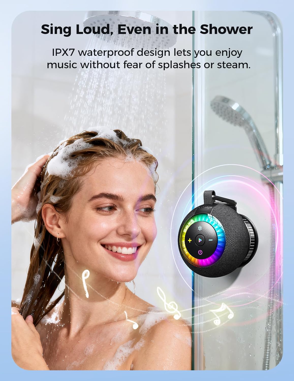 dbsono 360 IPX7 Shower Speaker Bluetooth Waterproof Portable: Surround Sound, Suction Cup Removable with Vacuum Exhaust