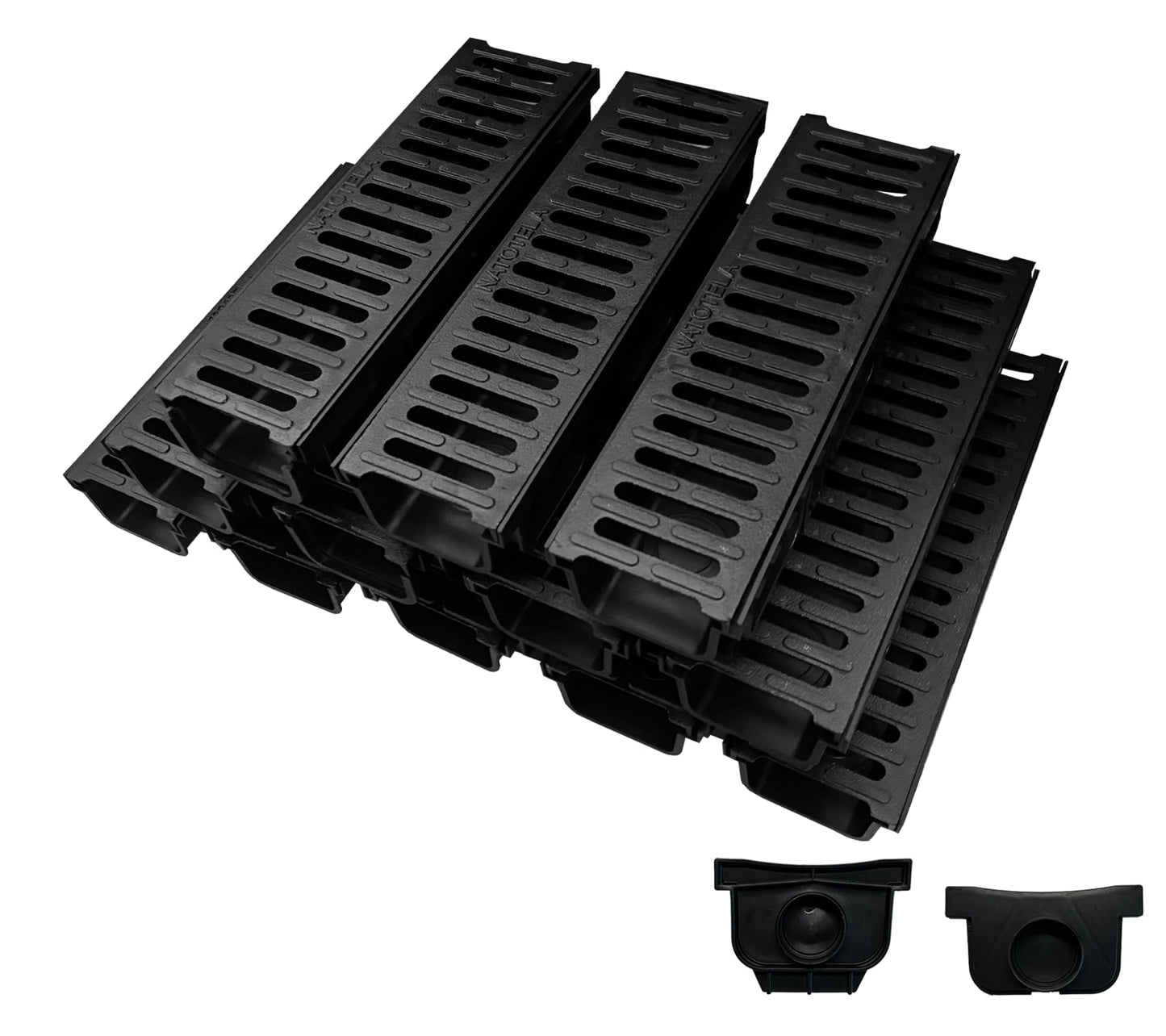 Natotela B Class Driveway Channel Drain with Ductile Iron Grate-19.7Lx5.5Wx3.9H in. Trench Drain System,12 Pack Total Length 236.22in,Heavy Duty Trench Drainage for Garage,Parking Lot,Concrete