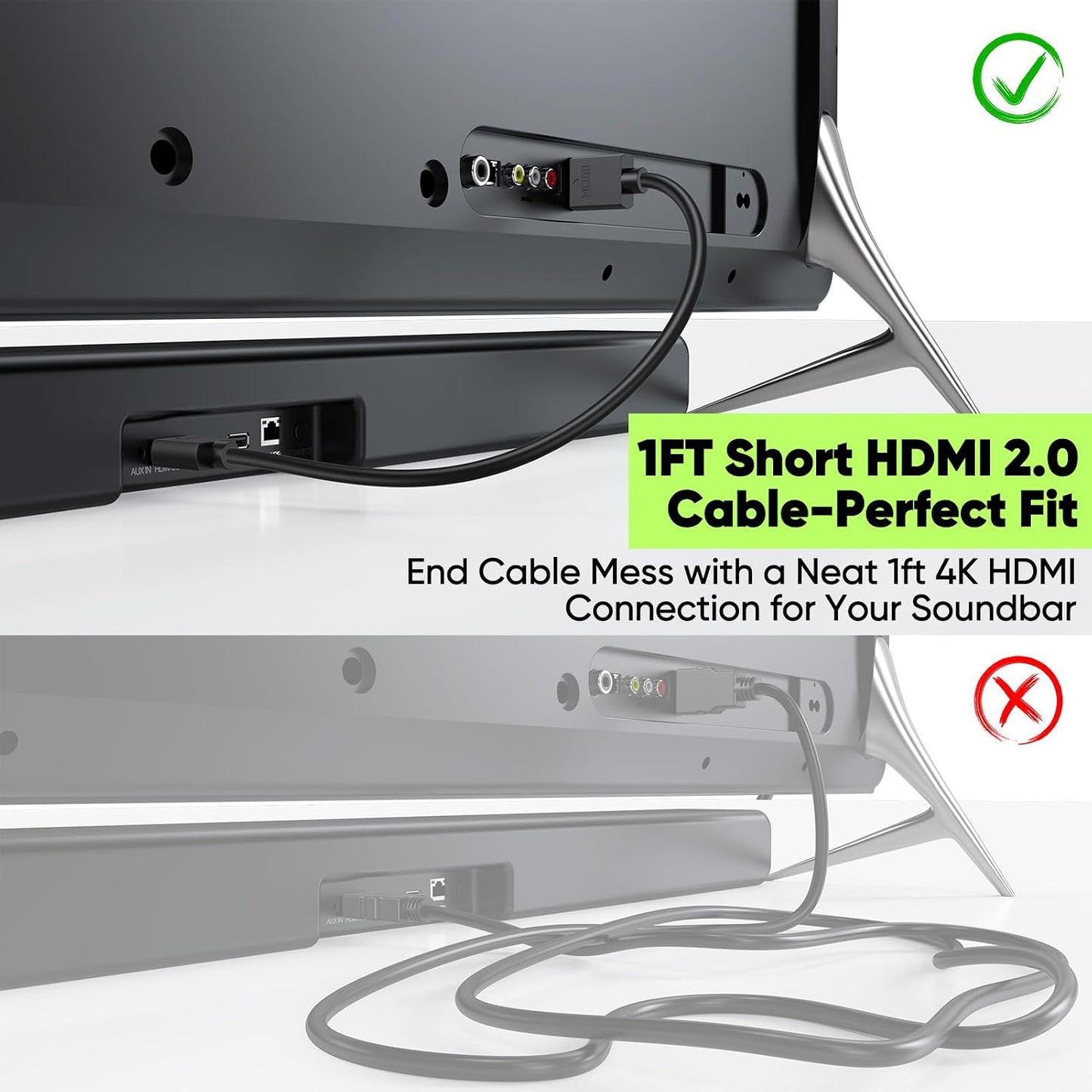 1FT 10-Pack, 4K 1FT Multi-pack,Slim 2.0 1 4K@60Hz,2K@165/144Hz,HDCP 2.2, CL3 Short HDMI Cable HDMI to HDMI Cable HDMI