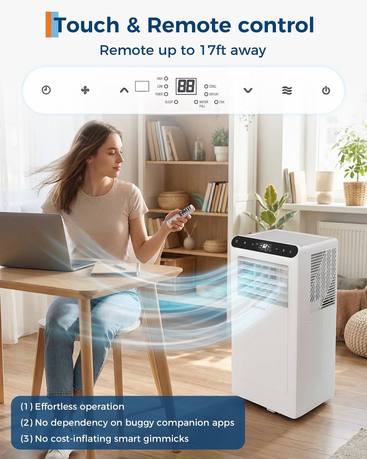 Garvee 8000 BTUs Portable Air Conditioner,Up to 350 Sq.Ft. Remote Control 48dB Portable AC Unit, Dehumidifier, Fan, Sleep, 24H Timer&Installation Kit, DOE Certified, Ceer 6.2,Grey+Black Panel