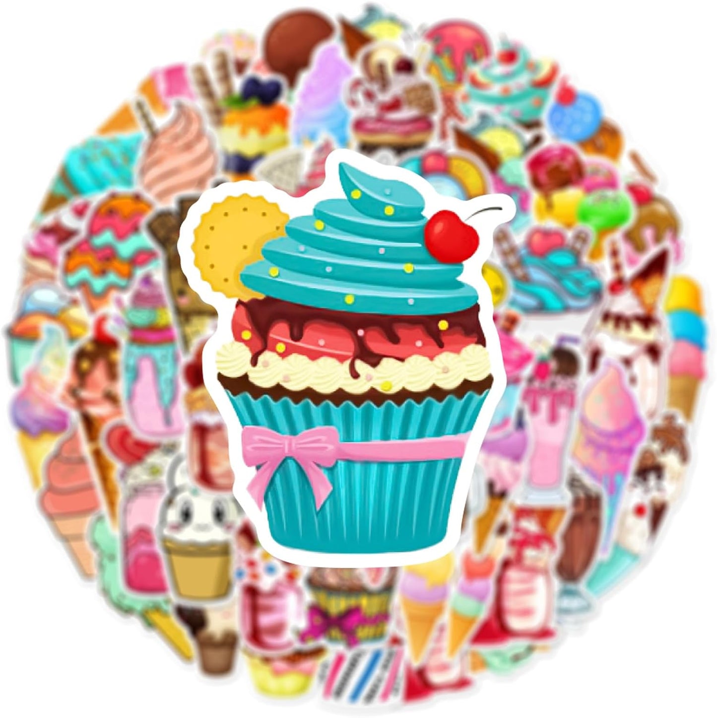 ZESHENGBD 50Pcs Ice Cream Cone Stickers Waterproof Vinyl Decals for Adult Teen Kids Cup Water Bottles Laptop Luggage