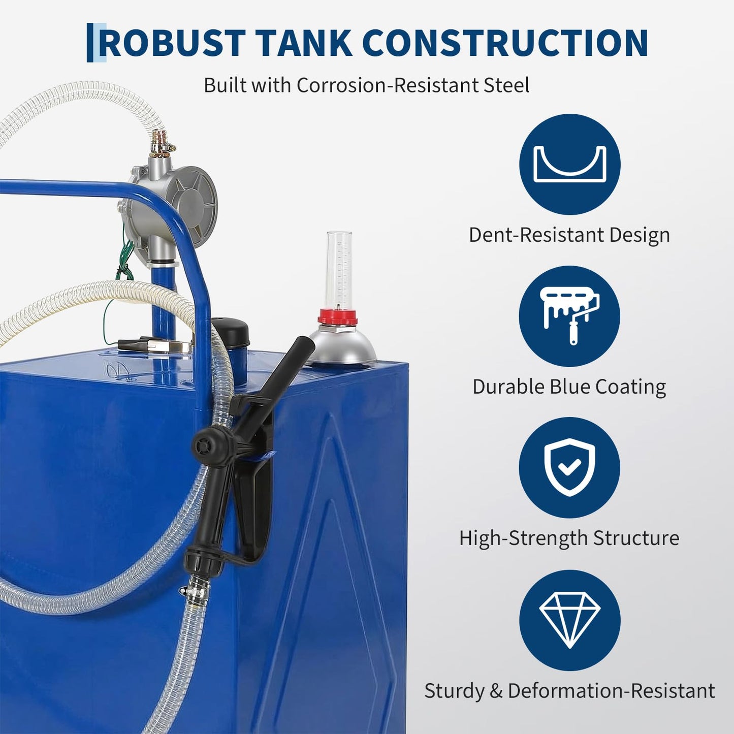 30 Gallon Fuel Gas Caddy Storage Tank, Portable Gas Caddy with Wheels, Manual Rotary Transfer Pump, Fuel Hose, Wide Fill Opening, Vent and Level Gauge, Mobile Gasoline Diesel Transfer Tank for ATV, Mower, Tractor, Car, Boat