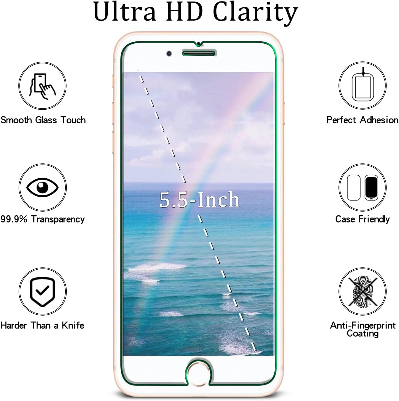 [2 Pack 8 7 6S 6 MAYtobe Tempered Glass For iPhone Plus, Plus, Plus, Plus Screen Protector, Bubble Free, Case Friendly