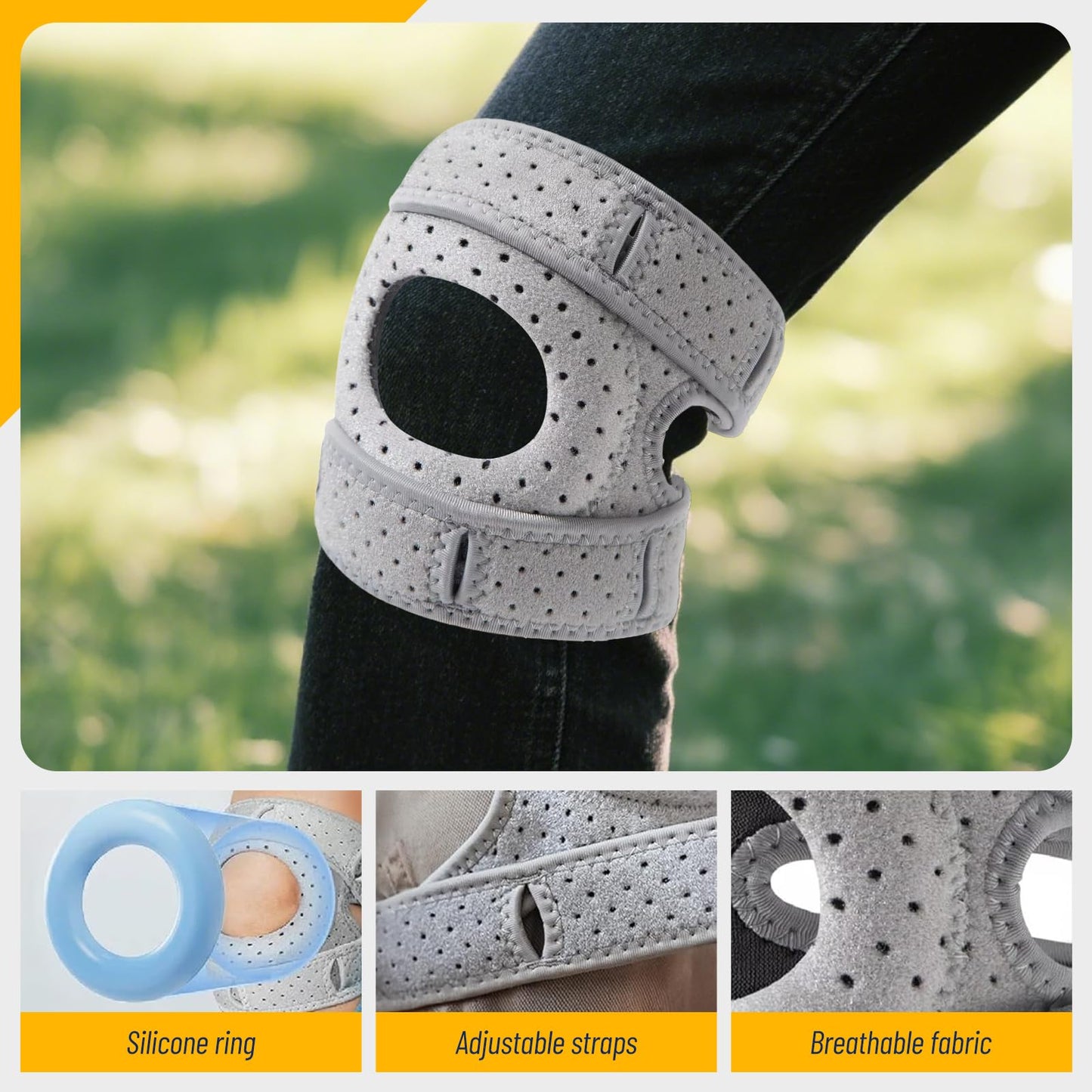 RakRlek Knee Brace for Women & Men - Adjustable Support with Side Stabilizers & Patella Gel Pad - Relief for Meniscus Tear, Arthritis, Injury Recovery - Runnings, Workout(Gray)