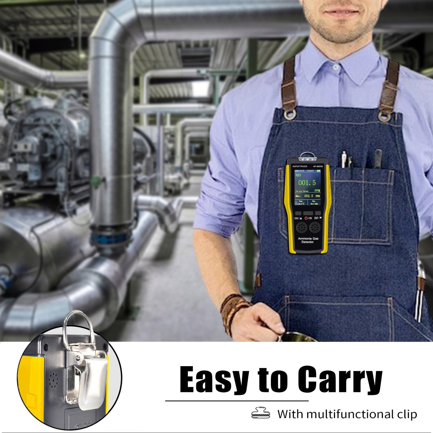 Indoor Air Quality Monitor,Ammonia Gas Detector 0~100 PPM NH3 Monitor| Farm, Poultry, Pig & Livestock,Large LCD Display, Sound & Light Dual Alarms AP-9000B