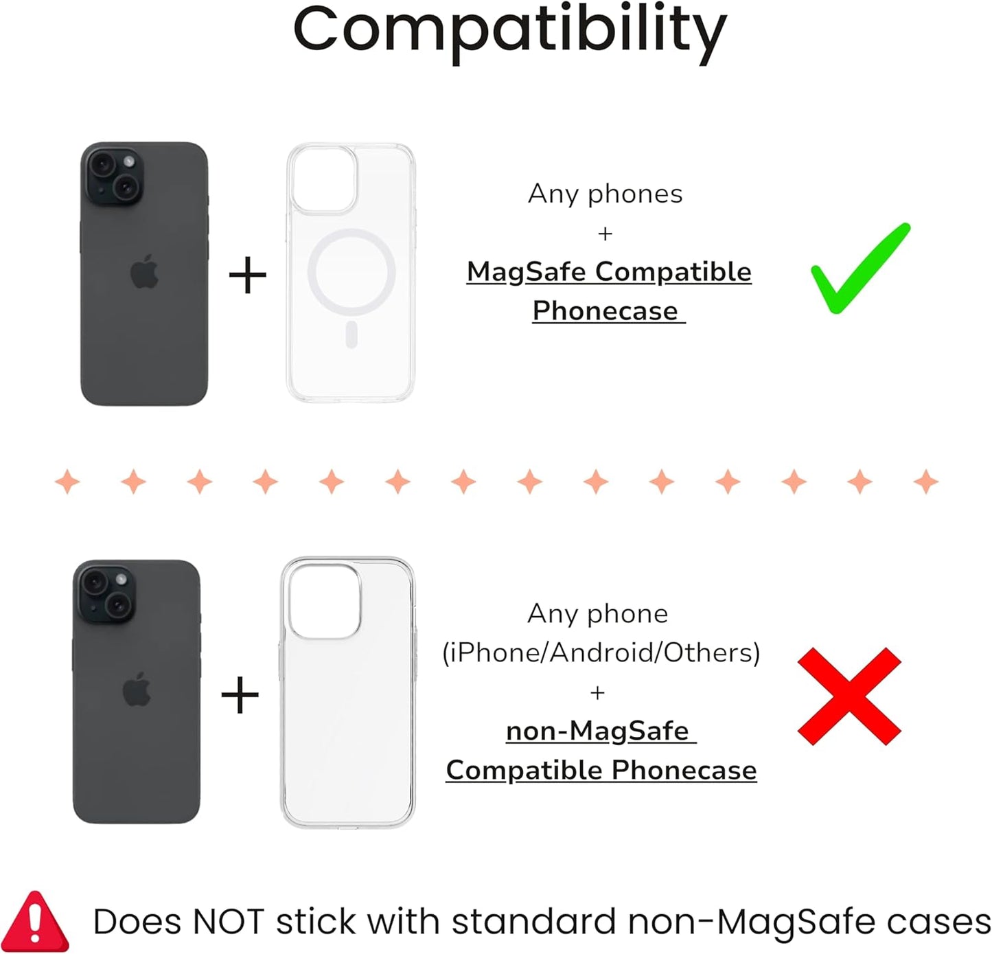 Casespire Magnetic Silicone Phone Grip Soft Finger Loop Holder for MagSafe Cases and iPhones (Orange)