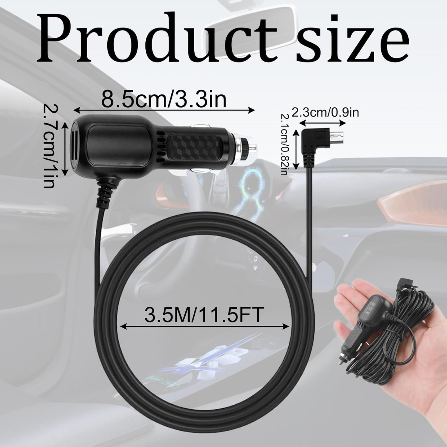 12V-24V (11.5FT) MAYWILLA Car Dash Cam Charger Cable,Mini USB Dash Cam Power Cord with Dual USB Port Vehicle Charging