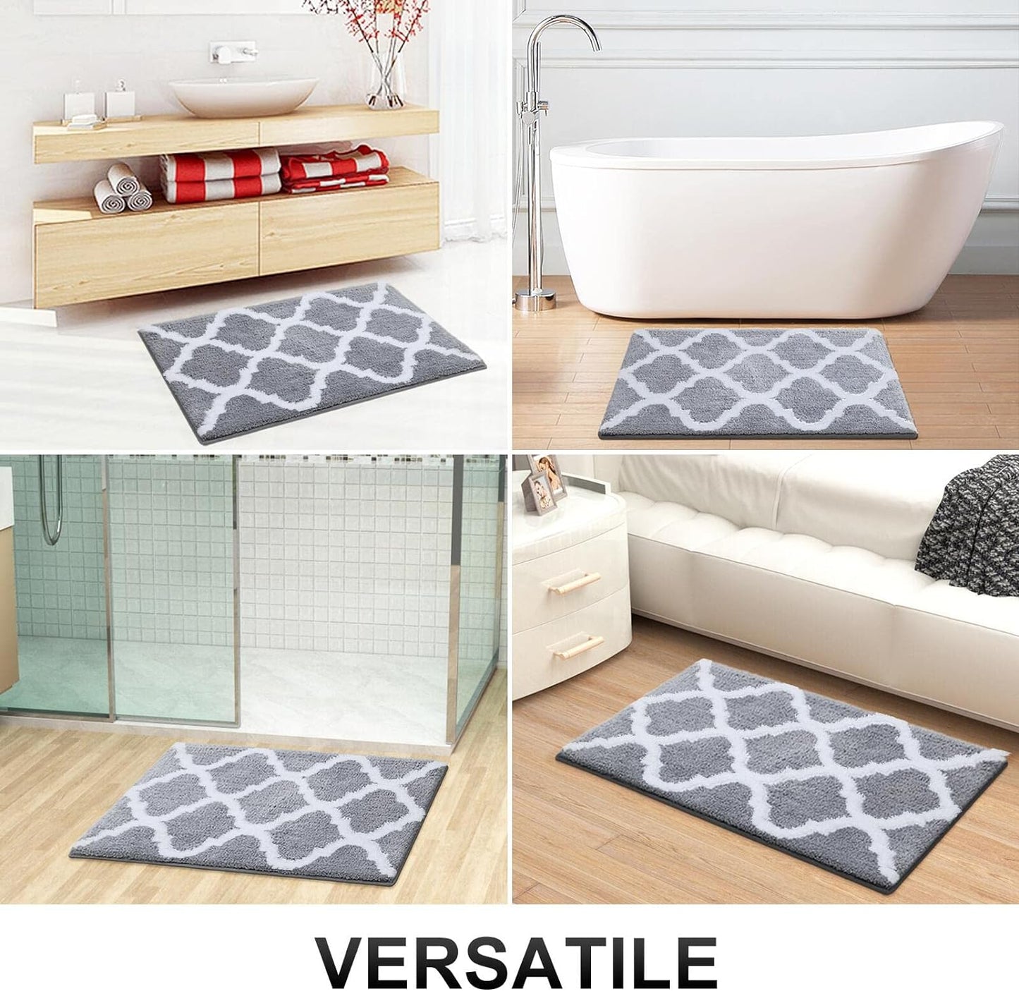 OLANLY Bathroom Rugs - Soft, Absorbent Microfiber Non-Slip Mats | 24x16 Inches, Grey