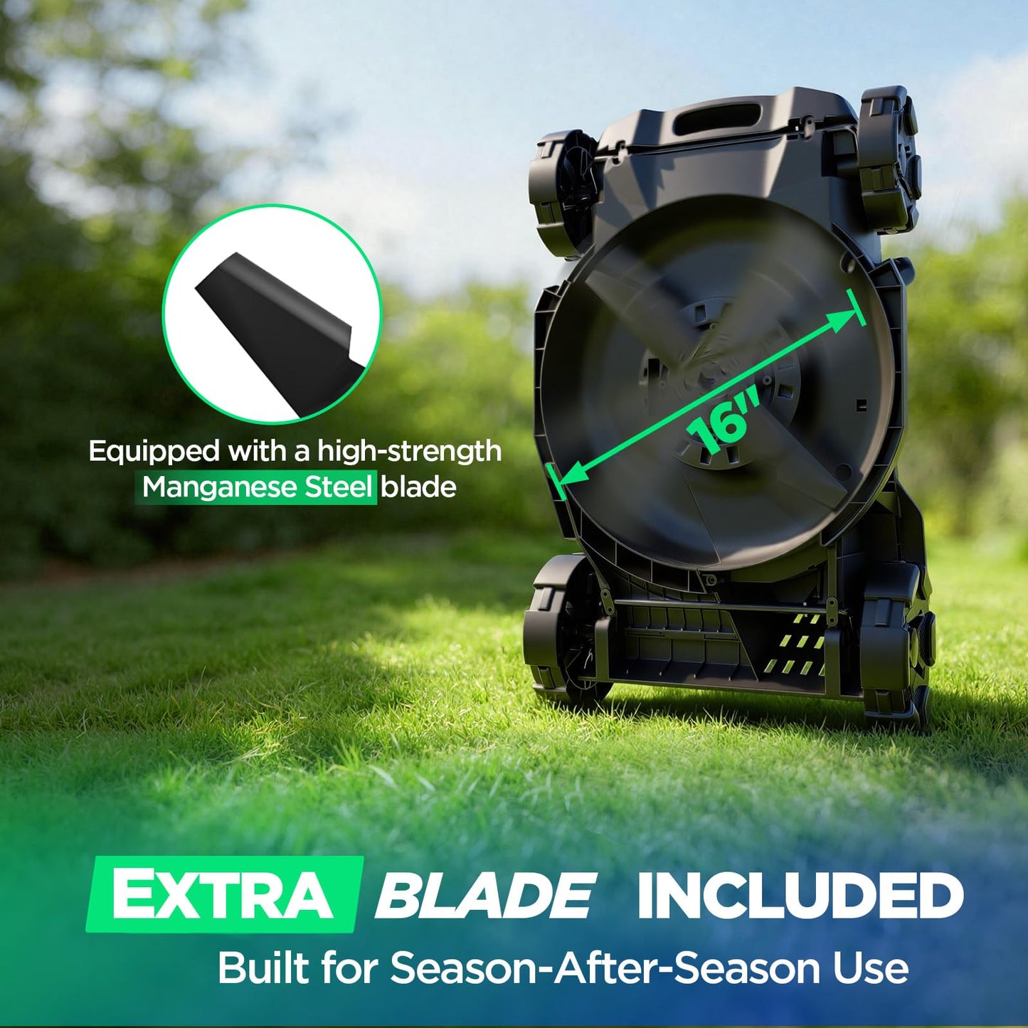 Kraftsense 16" Electric Lawn Mower, 40V Cordless Lawn Mower with 2x5.0Ah Batteries & Charger, Brushless Motor, 2-in-1 Mulching & Bagging, 6-Position Height Adjustment, for Small to Medium Yards