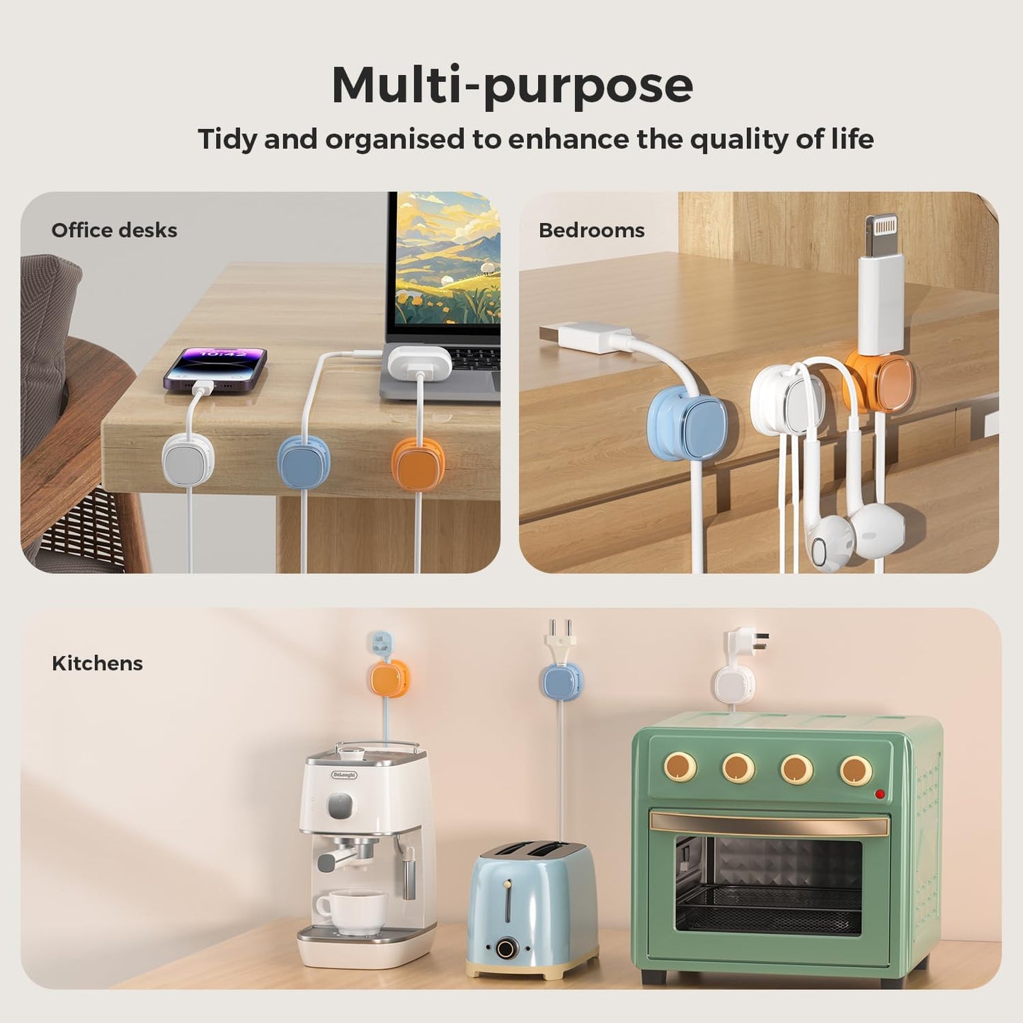 Funtin 9 Pack (9-Pack Cord Organizer, Spring Cable Management, Adhesive Cute Cable Holder Clips, Phone Charger Wire