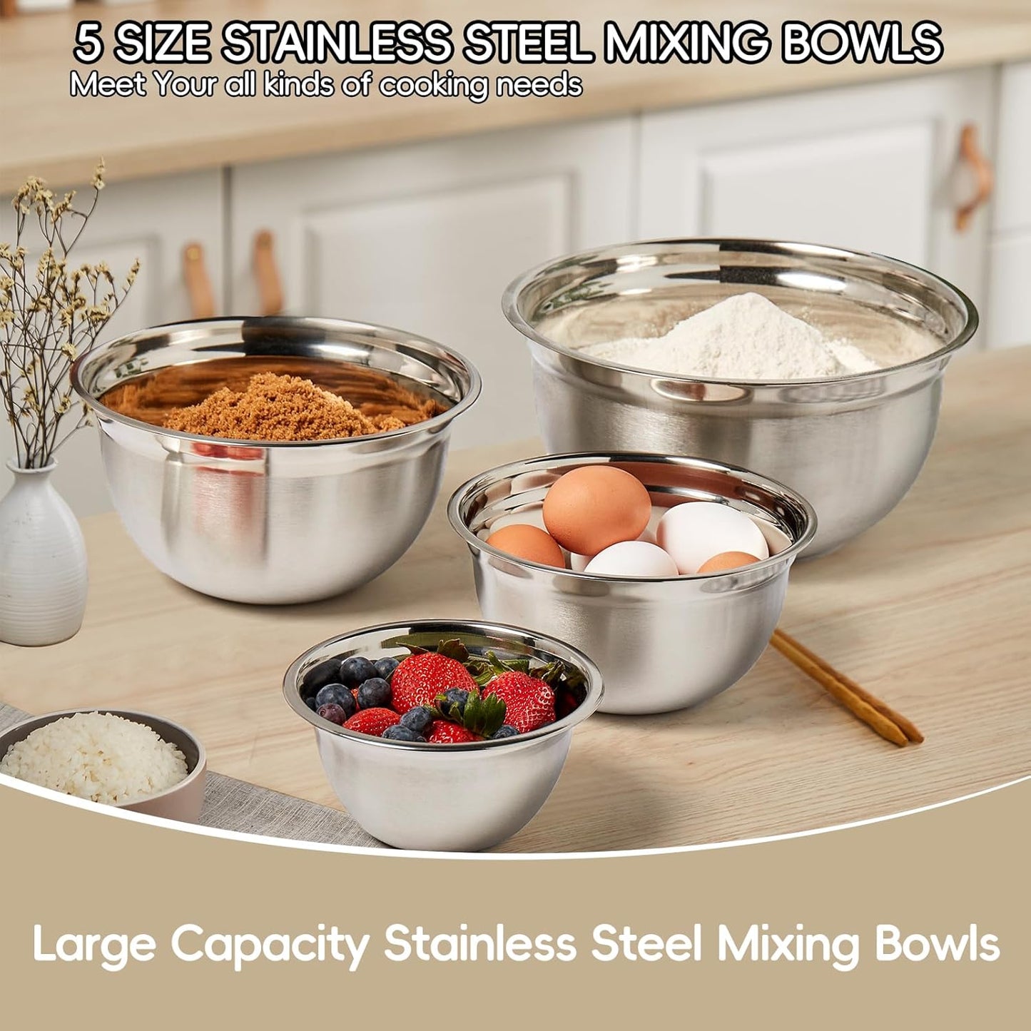 WEPSEN Mixing Bowls Set - 25PCS Stainless Steel Nesting Bowls with Lids | 7QT to 1.5QT for Cooking & Serving