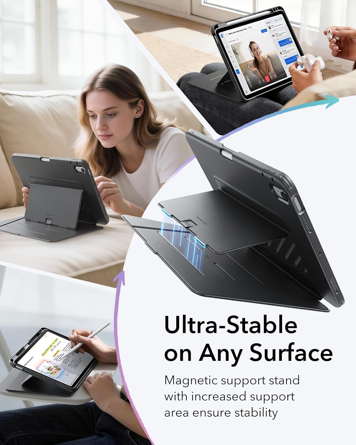 ESR 11 Inch M4/M3/M2 (2026/2025/2024), 5th/4th (2022/2020), for iPad Air Case iPad Air Gen Case Vertical Stand Cover