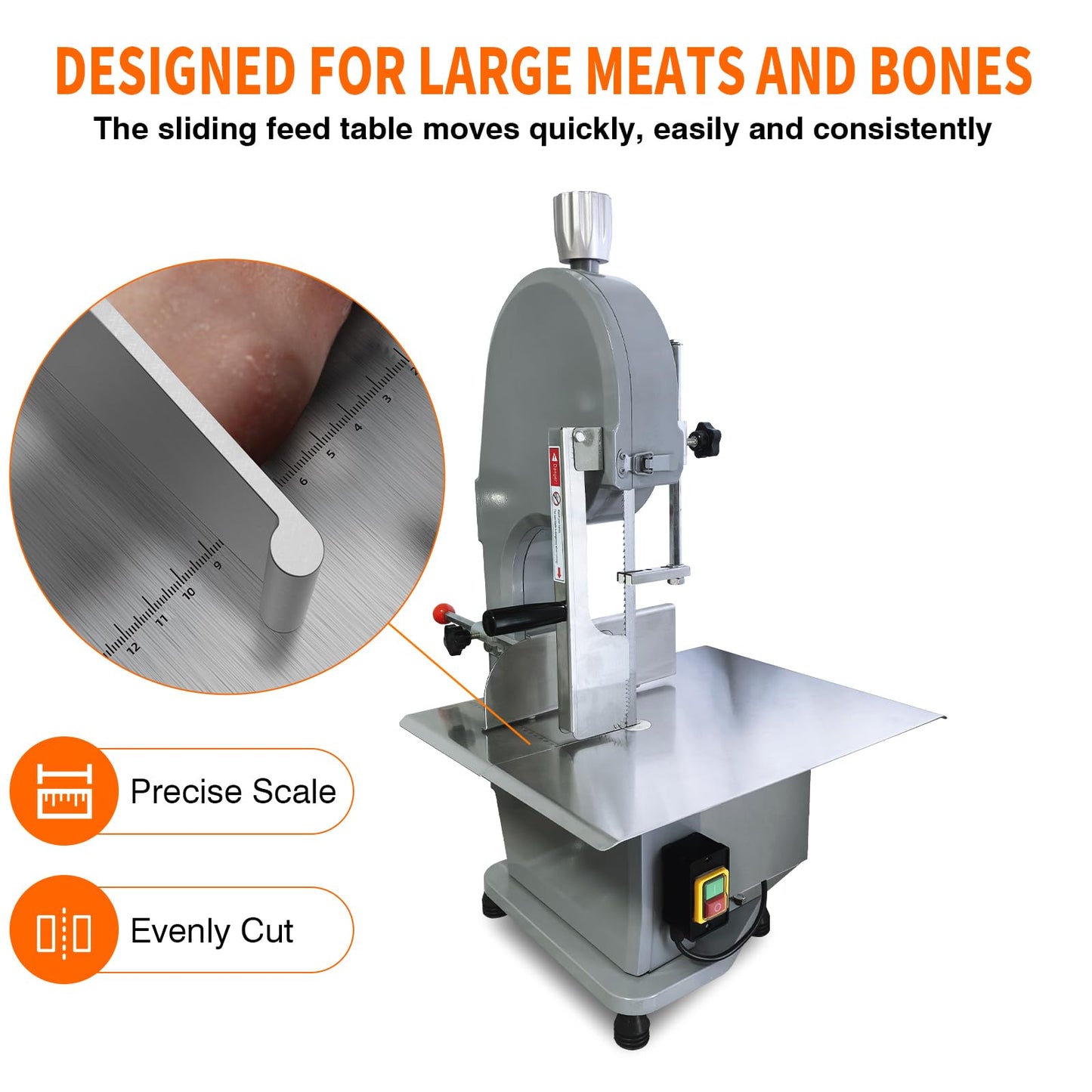 1100W Commercial Electric Meat Bandsaw 110V Electric Bone Saw Machine, Thickness Range 0.16-7.1 Inch, Table Sawing for Cutting Rib, Frozen Meat with 5 Saw Blades and 18.8" x 14.9" Workbench