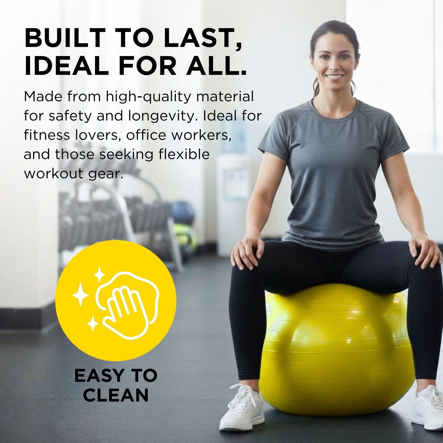 THERABAND Standard Exercise Ball, 18" Yellow Stability Trainer for 4'7"–5' Users, Yoga & Pilates Ball, Balance & Core Trainer, For Athletes Fitness at Gym & Home