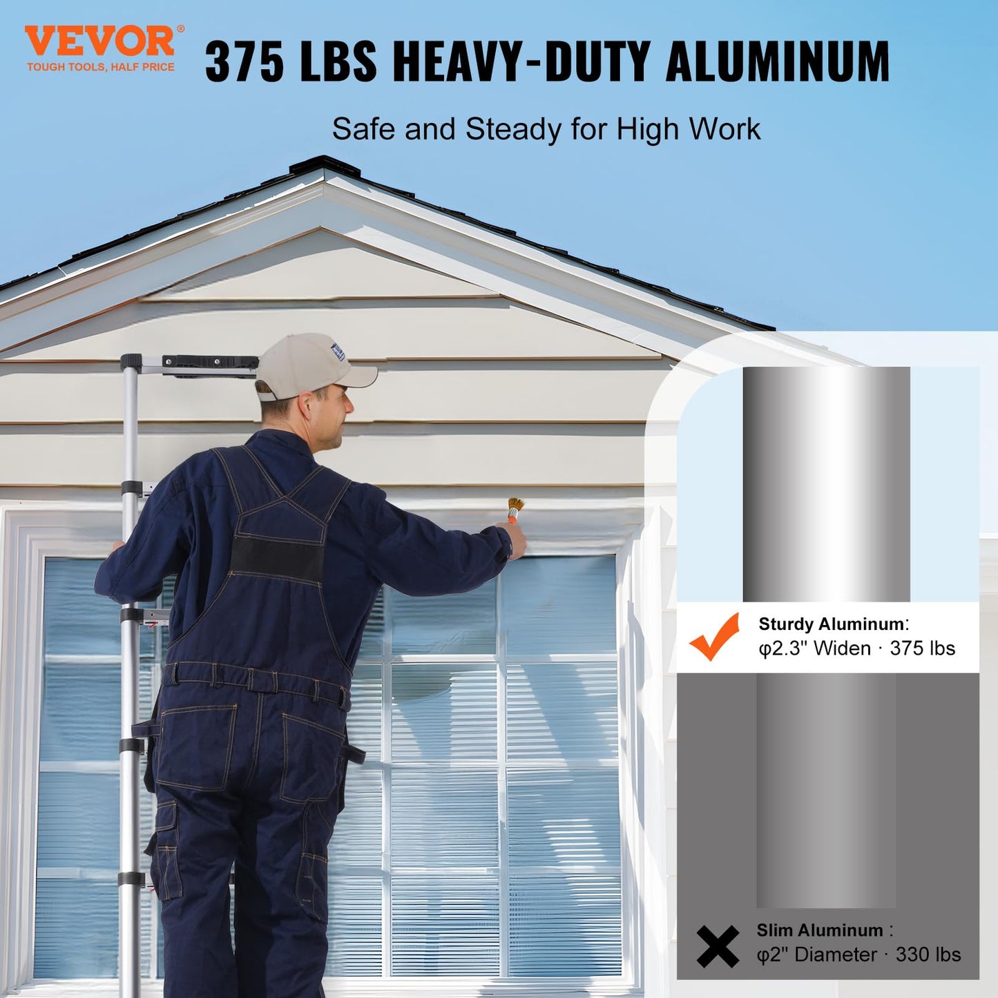 VEVOR Telescoping Ladder, 8.5FT Aluminum Lightweight Extension Ladder, One-Button Retraction Collapsible Ladder, 375 LBS Capacity with Non-Slip Feet, Portable Compact Ladders for Home, RV, Loft