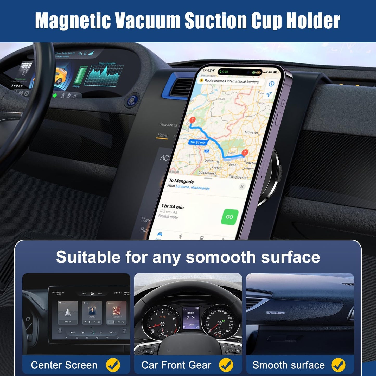 ACCTOLF 12/13/14/15 Magnetic Suction Phone Mount, Magnetic Car Suction Cup Holder for Car/Gym/Mirror/All Smooth