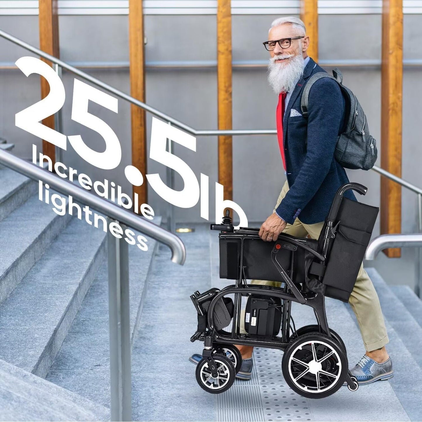 22 lbs Lightweight Electric Wheelchair, Ultra-Light Carbon Fiber Motorized Wheelchair for Adults, Dual-Battery Foldable Power Chair with Remote Control, Portable Airline-Approved Travel Wheelchair