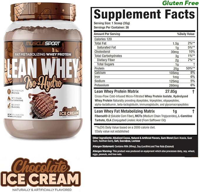 Musclesport Lean Whey Revolution??Protein Powder - Whey Protein Isolate - Low Calorie, Low Carb, Low Fat, Incredible Flavors - 25g Protein per Scoop - 2lb Chocolate Ice Cream