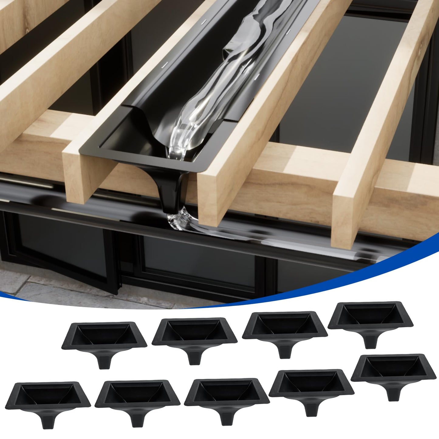 Muzata 9PCS Black Under Deck Drainage System Downspout PE Easy Installation Rain Drain for 12"/16" Joist Spacing M078